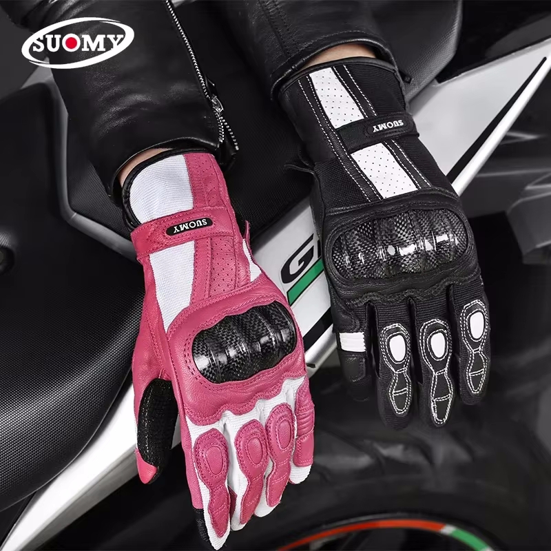 Xs Motorcycle Gear - SUOMY Leder-Motorradhandschuhe Atmungsaktive Carbon-Vollfingerhandschuhe für Herren