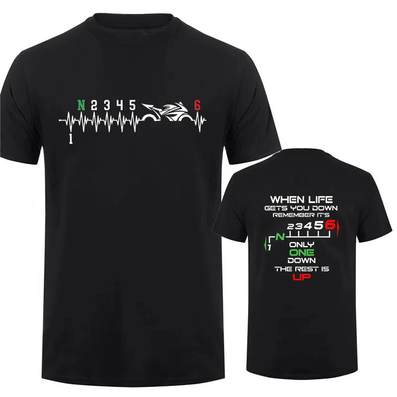 Motorcycle Gear Ratings - 1N23456 Motorrad-T-Shirt mit Biker-Herzfrequenz-Aufdruck für Männer