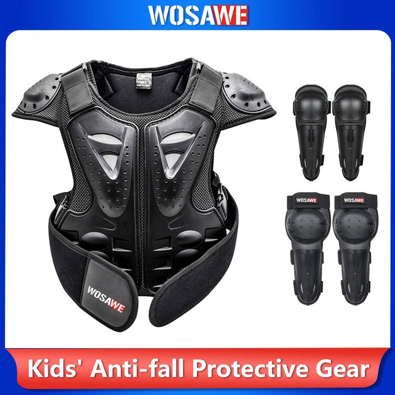 Motorcycle Gear Kids - WOSAWE Kinder Motorrad-Schutzset Brust-Rücken-Schulter-Weste mit Knie-Ellbogen-Protektoren