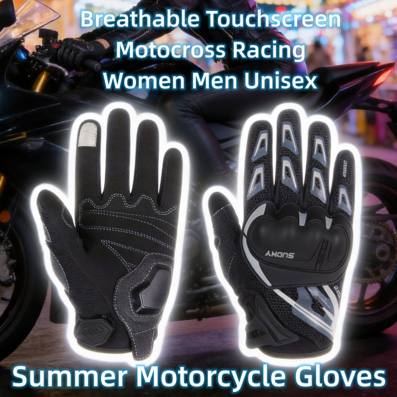 Xs Motorcycle Gear - SUOMY Sommer-Motorradhandschuhe, Vollfingerhandschuhe, atmungsaktiv, Touchscreen-fähig, rutschfest,